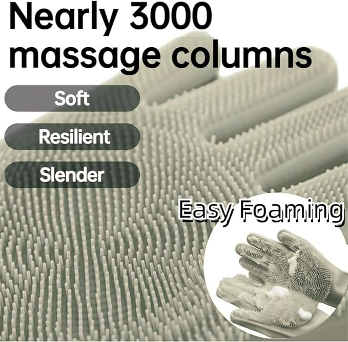 Dog Washing Gloves, Pet Grooming Gloves with Soft Brushes, Bathing and Massaging for Dogs and Cats, Silicone Heat Resistant Cleaning Gloves with High-Density Teeth (Gray)-PurrikoPets