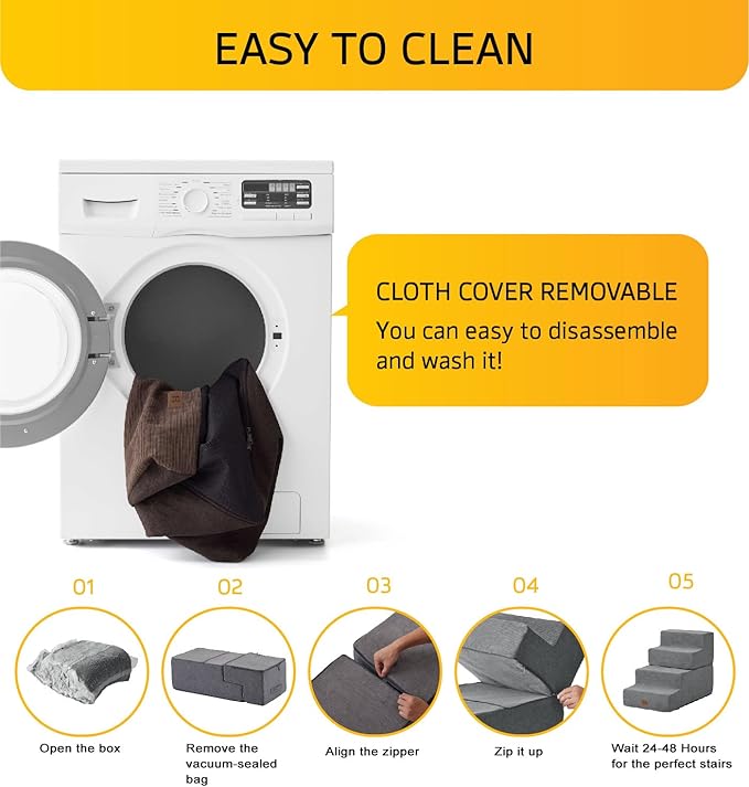 Dog Stairs for High Bed, Dog Steps for Bed Couch Sofa, 35D Foam Extra Wide Pet Steps for Small Dogs and Cats, Pet Stairs with Non-Slip Bottom Brown, 4 Steps-PurrikoPets