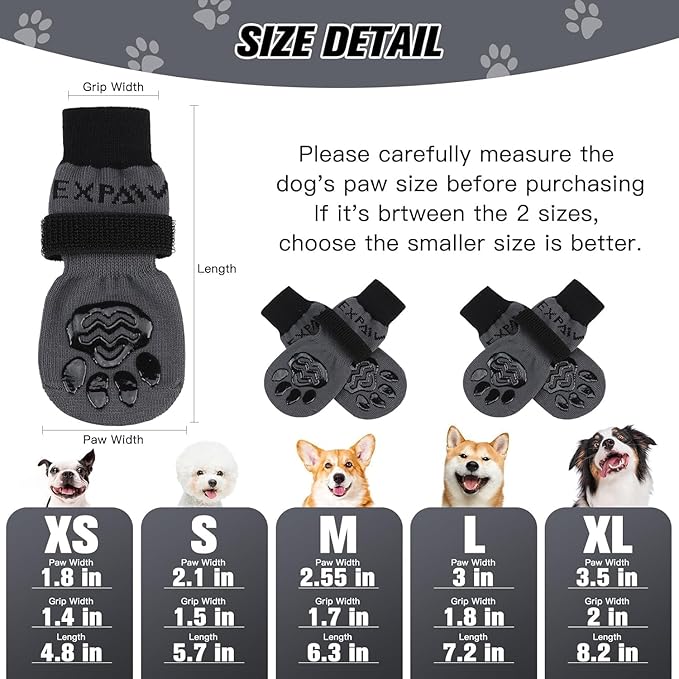 EXPAWLORER Anti Slip Dog Socks to Prevent Licking Paws, Dog Shoes for Hot Pavement, Dog Booties for Small Medium Large Senior Dogs, Traction Control Boots & Paw Protectors for Hardwood Floors-PurrikoPets