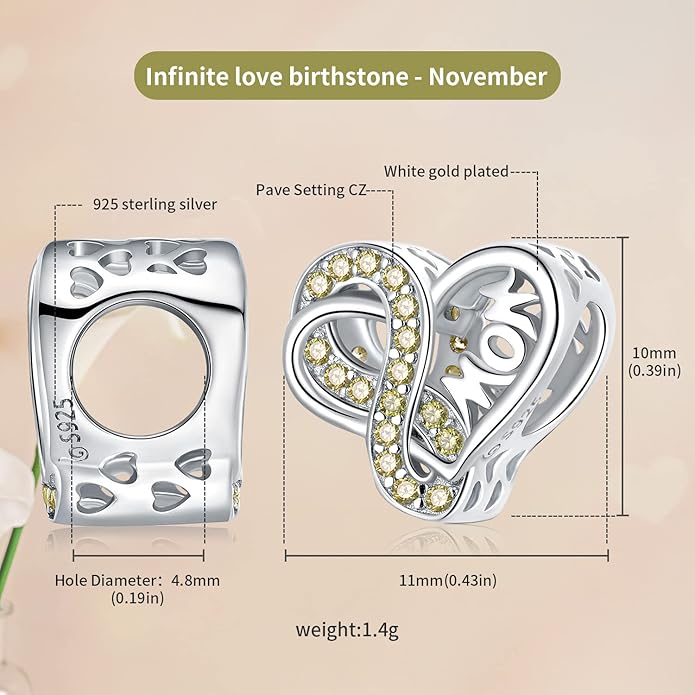 VOROCO 925 Sterling Silver mom Charm for Bracelets Necklaces pendant Charms,Infinity Love Heart Charms for Mother Birthday Christmas day Jewelry Gifts