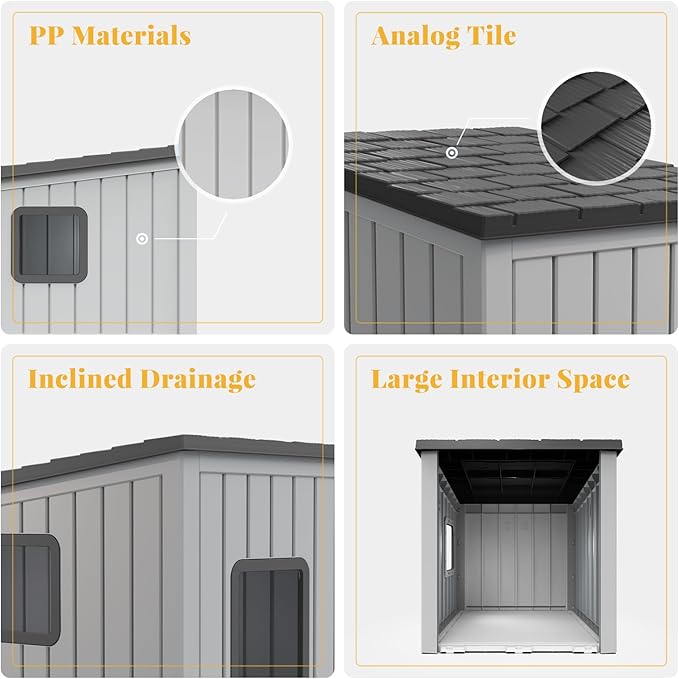 DRATO Dog House Indoor and Outdoor with Weatherproof Roof Removable Floors for Small to Middle Sized Dogs Easy to Assemble (Gray, 24.65 * 21.5 * 22.21)-PurrikoPets
