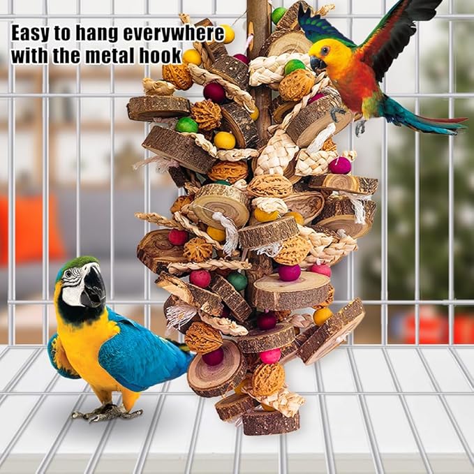 Extra Large Bird Parrot Toys- 21.7 inch Multicolored Natural Wooden Walnut Parrot Chewing Toy Suggested for Macaws cokatoos, African Grey and a Variety of Amazon Parrots. (Large Size)-PurrikoPets