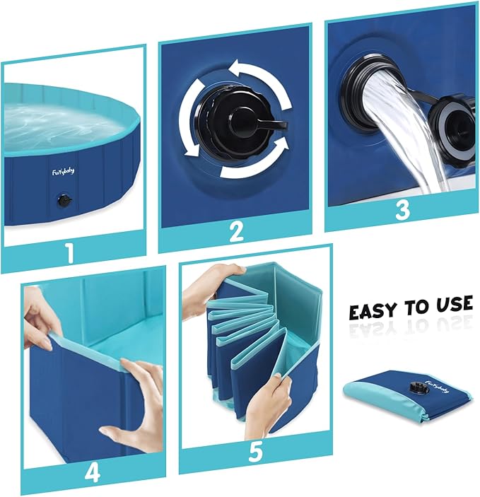 Furrybaby Dog Pool, Kiddie Pool with Hard Plastic Foldable Dog Bath Tub Portable for Dogs, Kids and Pet Swimming (Navy 39'') Indoor and Outdoor-PurrikoPets