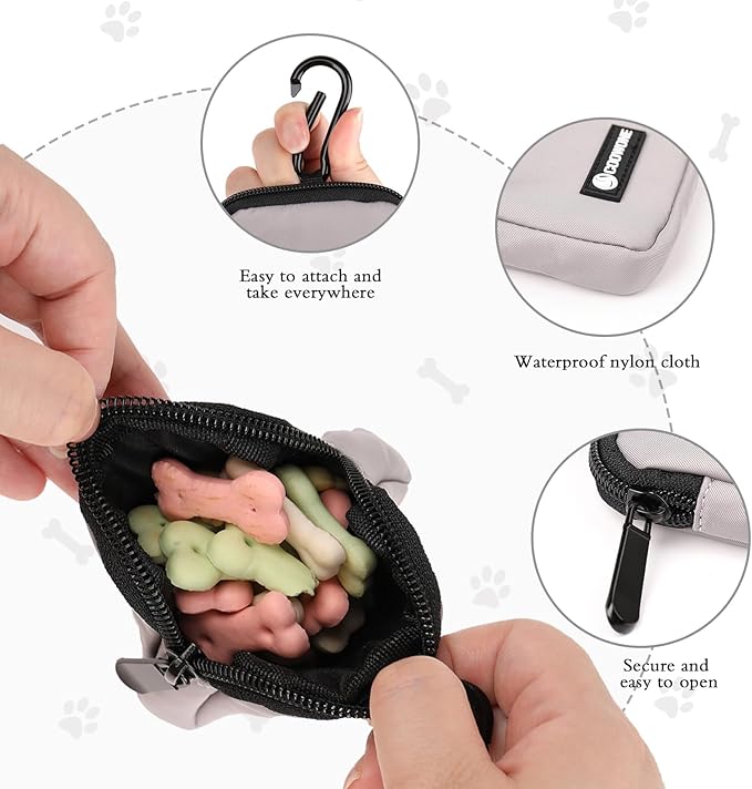 Dog Treat Pouch 2 PCS, Waterproof Small Dog Treat Bag for Leash, Hands Free Dog Walking Bag with Carabiner, Dog Poop Bag Holder for Pet Puppy Travel or Outdoor Use, Zipper Closure to Avoid Spilling-PurrikoPets