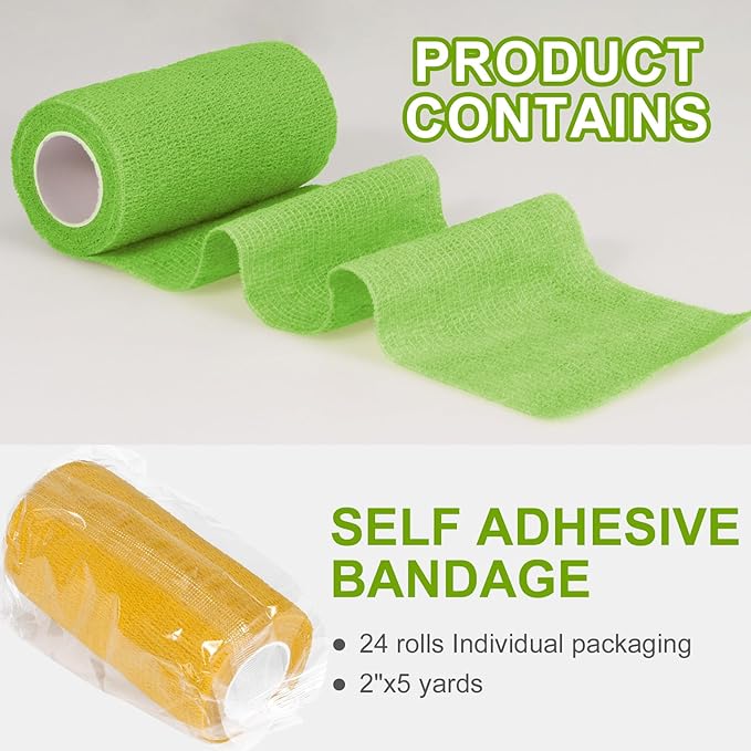 24 Pack Self Adhesive Bandage Wrap, 4” x 5 Yards Elastic Cohesive Bandage Wrap Self Adherent Medical Tape for Sports, Ankle, Wrist Sprains, Pet First Aid, Vet Wrap-PurrikoPets