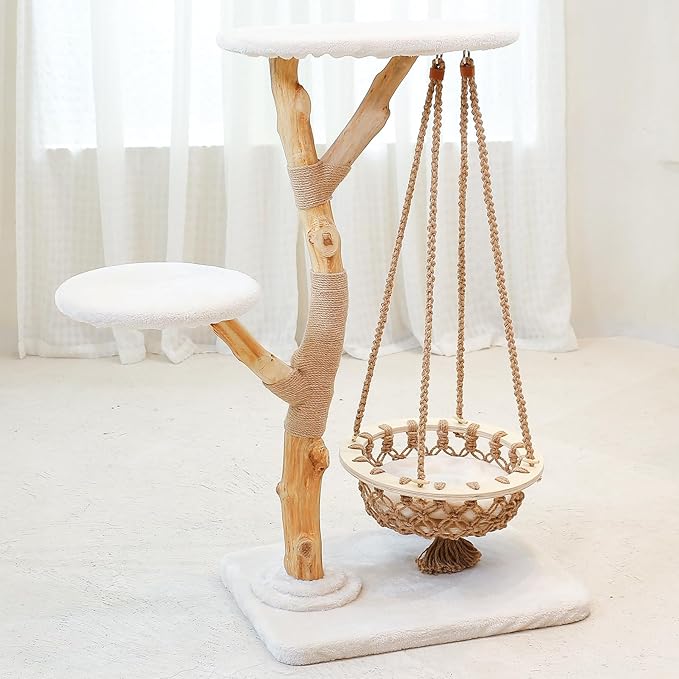 50" Tall Cat Tree Tower, Modern Cat Tree for Indoor Cats, Washable Wooden Perchs and Climbers for Large Cats, Cute Cat Furniture with Unique Cat Swing-PurrikoPets