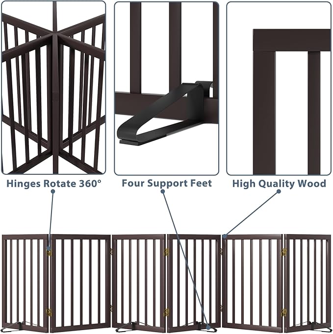 Dog Gates for The House Doorways Extra Wide 110 Inches Wood Freestanding Pet Gates for Dogs Indoor Fence with Support Stands-PurrikoPets