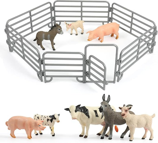 Farm Animal Toys, Realistic Farm Animal Figurines and Fence Playset, Includes Cow Pig Donkey Goat, Birthday Christmas Animal Gift Set for Kids Toddlers (Farm World)-PurrikoPets