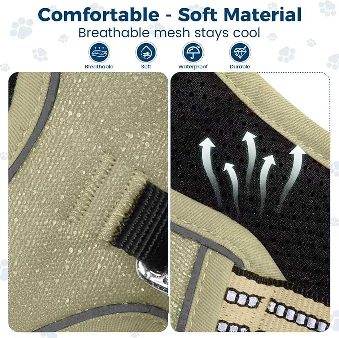 Funfox Dog Harness No Pull, Adjustable Pet Vest Harness, Super Soft Material with Vertical Handle Easy Control, Reflective Night Walking, 2 Leash Clips for XLarge Dogs, Army Green, XL-PurrikoPets