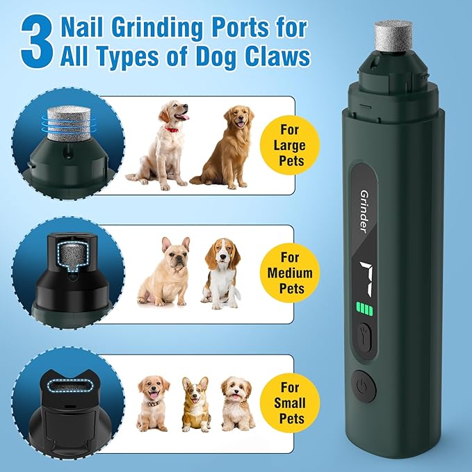 Dog Nail Grinder, 7-Speed Quiet Electric Dog Nail Trimmers, Dog Nail Clippers with Sponge Dust Collection & File for Small Medium Large Dogs, Rechargeable Pet Paw Grooming Supplies Ki(Green)-PurrikoPets