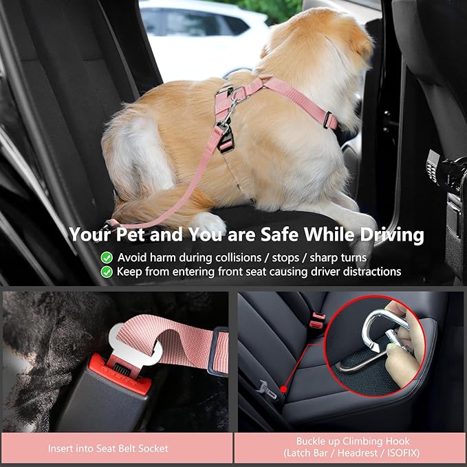 Dog Seat Belt, Safety Vest Dog Car Harness with Adjustable Buckle Dog Seat Belt for Vehicle Nylon Pet Safety Seat Belts Heavy Duty(XL, Pink Daisy)-PurrikoPets