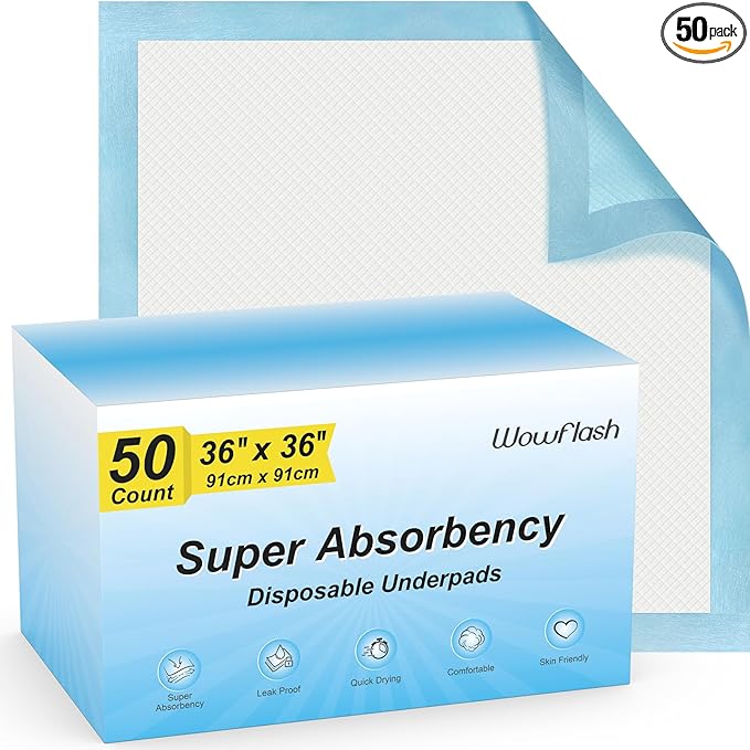 50 Count 36" x 36" Super Absorbency Disposable Underpads - Leakproof Quick Drying Pads for Baby, Puppy & Adults, Bed Pads, Incontinence & Dog Pee-PurrikoPets