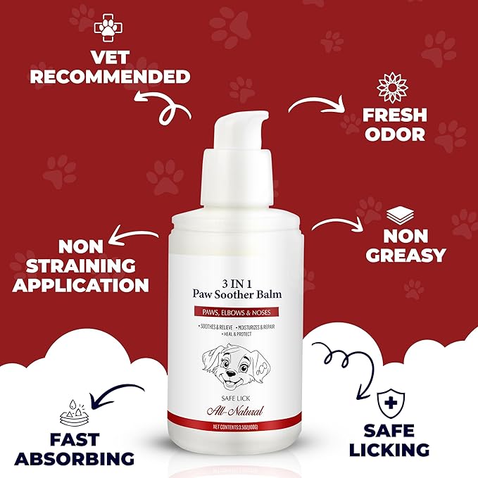 Dog Paw Pad Balm - 3-in-1 Lick Safe Soother & Moisturizer& Lotion for Dog Paws Nose, Elbow, Snout - Natural, Quick-Drying, Non-Sticky - All-Weather Cat Paw Balm Cream- 3.5 Oz/100Gram-PurrikoPets