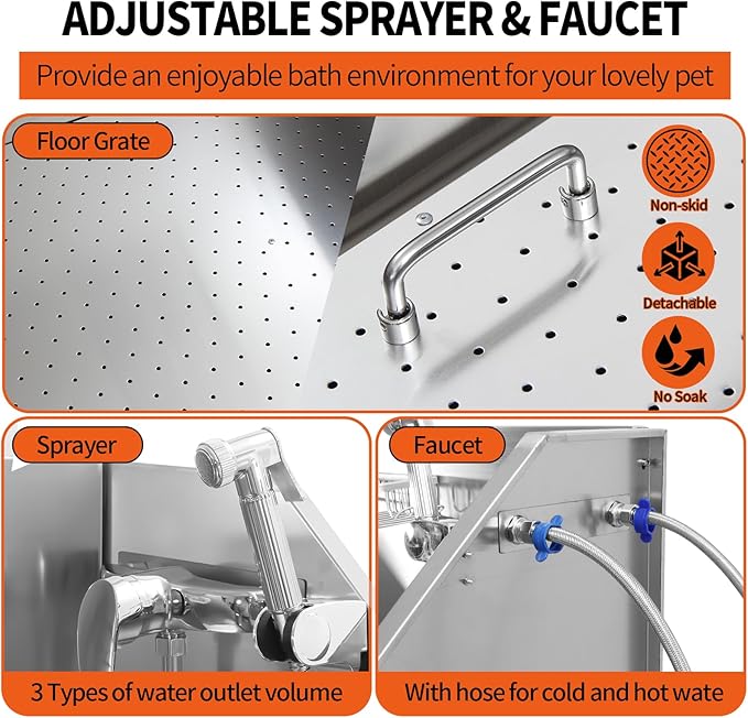 Dog Washing Station 38'' Stainless Steel Pet Grooming Tub for Large Dogs Over-Size Professional Dog Grooming Bathtub Station Wash Shower Sink Pet Grooming Bathtub Station,Left Door-PurrikoPets