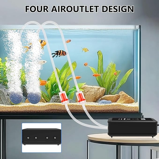 fishkeeper Aquarium Air Pump, 12W 320GPH Ultra Quiet Fish Powerful Fish Tank Air Pump with Four Outlet Adjustable Oxygen Aerator Pump with Air Stone Bubbler for 30-600 Gallon Tanks-PurrikoPets