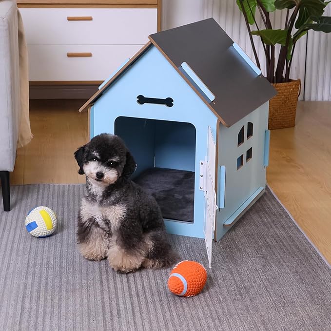 Dog House Indoor for Small Dogs or Cats, Cozy Wooden Design, Small Indoor Bed House, with Air Vents and Elevated Floor Warm Dog Cave-PurrikoPets