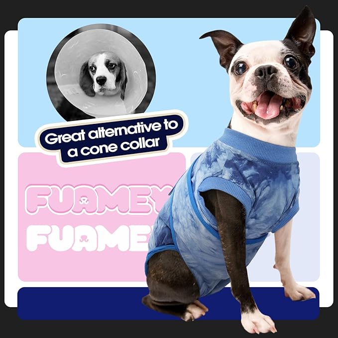 FUAMEY Recovery Suit for Dogs After Surgery,Soft Breathable Dog Bodysuit E-Collar & Cone Alternative Surgical Suit,Male Female Dog Neuter Spay Suits Anti Licking Wounds Onesie Blue Tie Dye L-PurrikoPets