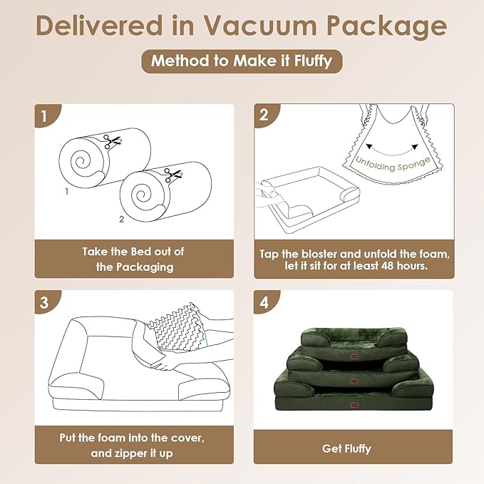 EHEYCIGA Orthopedic Dog Beds for Large Dogs, Waterproof Memory Foam Large Pet Bed with Sides, Non-Slip Bottom and Egg-Crate Foam Dog Couch Bed with Washable Removable Cover, Dark Green-PurrikoPets