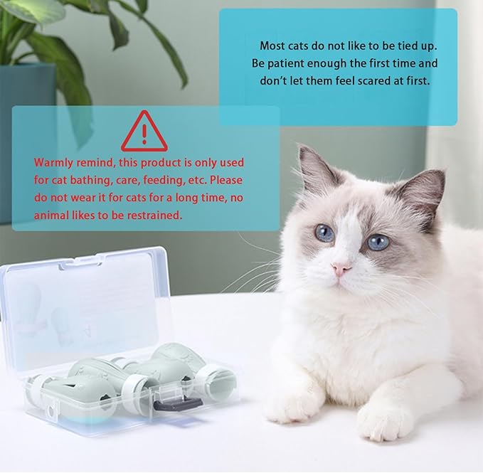 4 Pieces Cat Scratch Cover for Nursing Rehabilitation Cat Boots for Cats Only, Adjustable Cat Bathing Gloves (Grey)-PurrikoPets