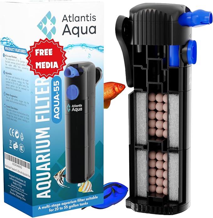 20 Gallon Fish Tank Filter up to 55 Gallons | Quiet Fish Tank Filter | Crystal Clear Water | Turtle Tank Filter | Submersible Aquarium Filter, Filter for Fish Tank, 50 Gallon Fish Tank Filter-PurrikoPets