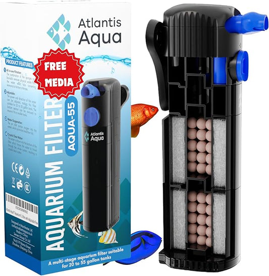 20 Gallon Fish Tank Filter up to 55 Gallons | Quiet Fish Tank Filter | Crystal Clear Water | Turtle Tank Filter | Submersible Aquarium Filter, Filter for Fish Tank, 50 Gallon Fish Tank Filter-PurrikoPets