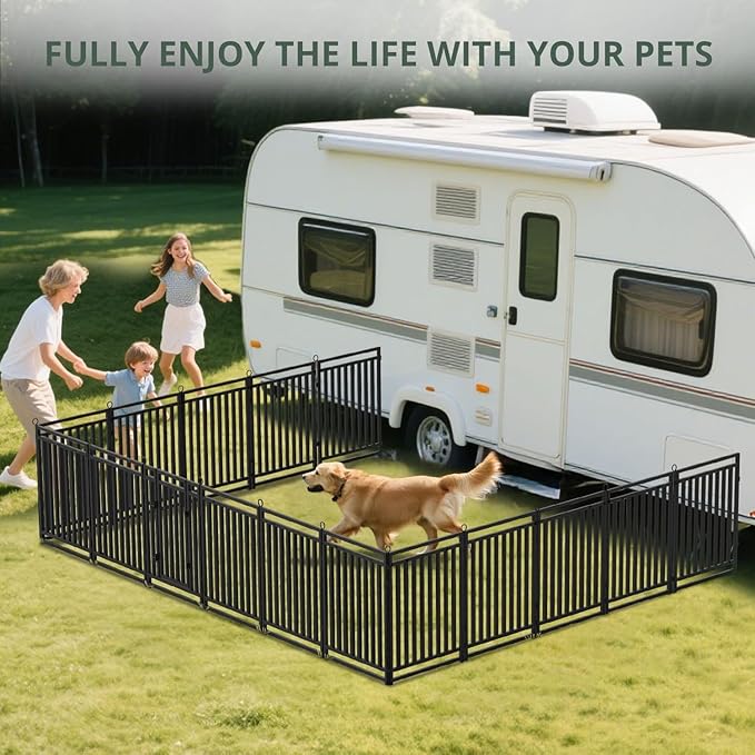 Dog Fence Outdoor Indoor, 32" Inch Height 48 Panels Dog Playpen for Large/Medium/Small Dogs Metal Dog Pen for Yard Camping and RV | Black-Silver-PurrikoPets