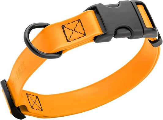 Dogline Biothane Waterproof Dog Collar with Quick Release Buckle Strong Coated Nylon Webbing with Odor- Proof for Easy Care Easy to Clean Fits Small Medium Large Dogs, Tangerine Orange 3/4" W 12-19" L-PurrikoPets