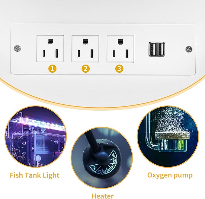 DWVO 75-120 Gallon Aquarium Stand with Power Outlet & LED Light, Cabinet for Accessories Storage - Heavy Duty Metal Fish Tank Stand Suitable for Turtle Tank, Reptile Terrarium, 2000LBS Capacity, White-PurrikoPets