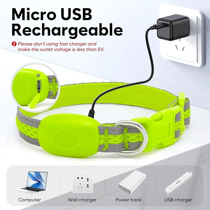 Flashseen LED Cat Collar,Light Up Dog Collar Rechargeable, Dog Lights for Night Walking, Comfortable Soft Mesh Pet Collar Adjustable for Cats Puppy and Small Dogs(Neon Green, XS)-PurrikoPets