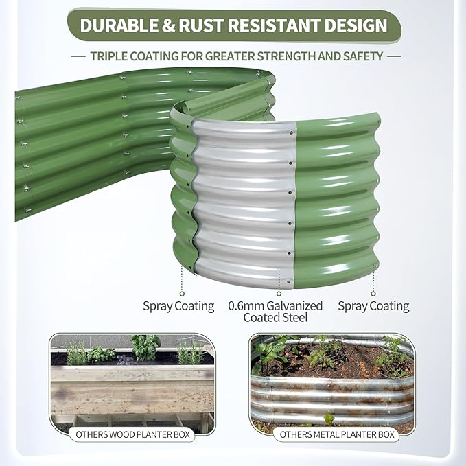Galvanized Raised Garden Bed Outdoor- Raised Beds for Gardening| Metal Planter Box, Steel Raised Garden Bed Kit with Safety Edging and Gloves for Vegetables, Flower, Herbs (6x2x1.4FT, Green)-PurrikoPets