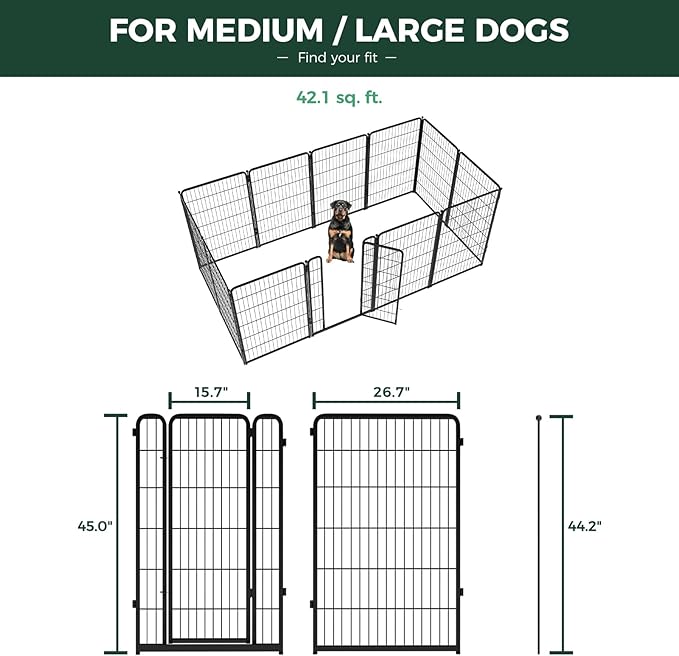 FXW Homeplus Unleashed Indoor Dog Playpen - Stress-Free and Safe Play, Heavy Duty 45 Inch 12 Wire Panels Dog Pen for Large Dogs, Black│Patented-PurrikoPets