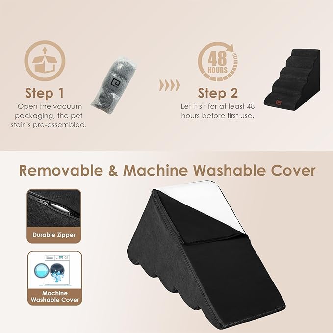 EHEYCIGA Curved Dog Stairs Ramp for High Beds 22.6" H, 5-Step Dog Steps for Small Dogs and Cats, Pet Stairs for High Bed Climbing, Non-Slip Balanced Pet Step Indoor, Black-PurrikoPets