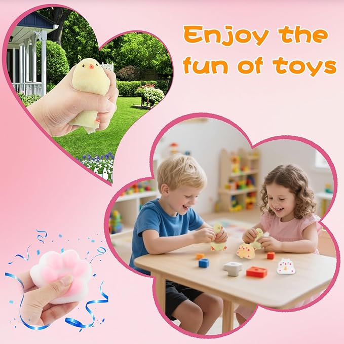 6 Pcs Taba Squishy , Kit Squeeze Toy ,Include Squishies( 2 Cat Paws & 2 Chick,2 Hamster), Soft Stress Relief Squeeze Toy,tress Relief Sensory Toy-PurrikoPets