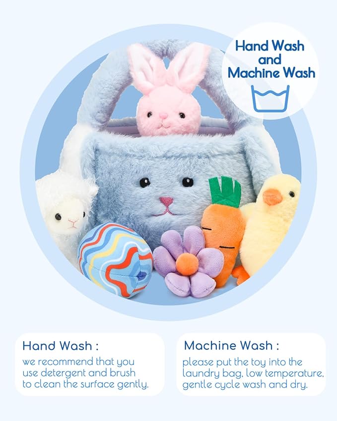 7 Piece Plush Stuffed Animals Playset Toys with Rabbit, Chick, Lamb, Carrot, Egg, Flower, Furry Bag, Soft Basket Set Toys for Girls Kids Ages 3+, Birthday Christmas Valentines Easter Party Favors-PurrikoPets