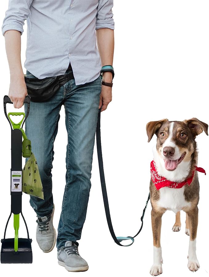 32" Pooper Scooper for Large Medium Small Dogs with Bag Attachment, Extra Long Handle Heavy Duty with 30 Dog Poop Bags & 1 Dispenser Poop Scoop, Foldable Dog Poop Picker Upper for Yard-PurrikoPets