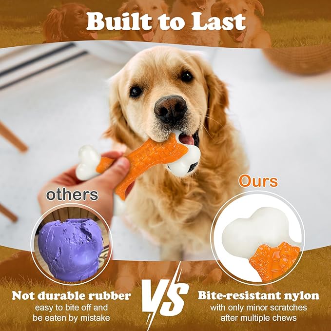 Dog Toys for Aggressive Chewers Large Breed, Tough Bones, Nylon Puppy Teething Chew Toys Medium Dogs, Heavy Duty Peanut Butter Flavor Toys-PurrikoPets