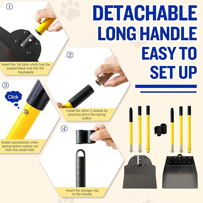 Dog Pooper Scooper,Tray and Spade Set Poop Scooper for Dogs, Adjustable Long Handle Metal Pooper Scooper with Bin for Pet Waste Removal, No Bending Clean Up for Medium and Large Dogs-PurrikoPets