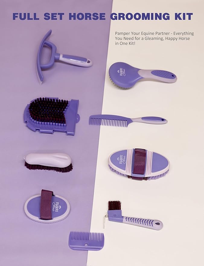 11PCS Horse Grooming Kit Curry Comb Sweat Scraper Horse Bathing Supplies Grooming Tools with Storage Bag Sugar Taro-PurrikoPets