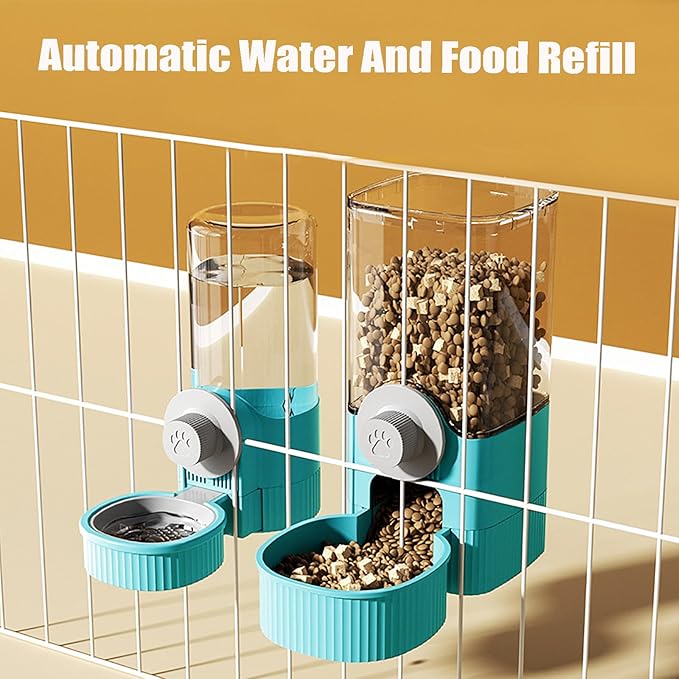GKYZBB Hanging Automatic Food Water Dispenser,Rabbit Feeder Guinea Pig Water Bottle Food Feeder for Ferret Guinea Pig Rabbit Bunny Cage Accessories (Blue, 520ml+1200ml)-PurrikoPets