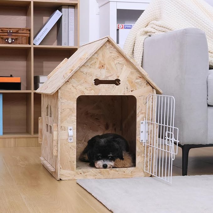 Dog House Indoor for Small Dogs or Cats, Cozy Wooden Design, Small Indoor Bed House, with Air Vents and Elevated Floor Warm Dog Cave-PurrikoPets