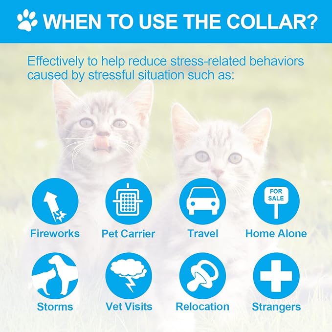 4 Pcs Cat Calming Collar Adjustable Lavender Scent Relaxing Cat Collar with 2 Pendant for Puppies Reduce Stress Aggression Anxious, up to 15 Inches(Blue)-PurrikoPets