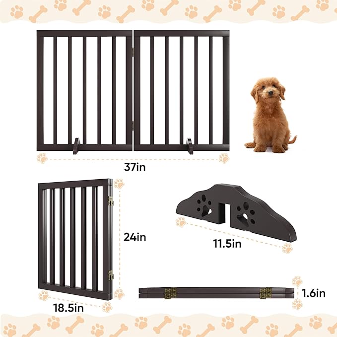 Freestanding Foldable Dog Gate 2 Panel,Fully Assembled Dog Gates for Doorways, Wooden Pet Gates for The House, 24-inch Tall Pet Gate Indoor-PurrikoPets