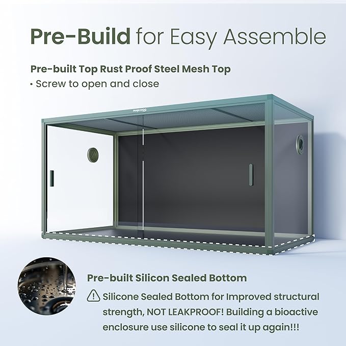 120 Gallon Bearded Dragon Tank,48" x 24" x 24" Reptile Tank with Sliding Door Top Screen Ventilation, Front Opening Reptile Enclosure for Easy Maintenance-PurrikoPets