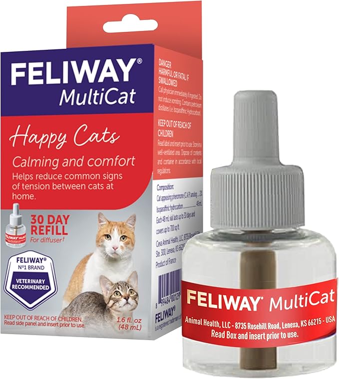 FELIWAY® MultiCat 30 Day Cat Calming Refill for Pheromone Diffuser, 48ml - 1x 30 Day - Helps Reduce Conflicts and Signs of Tension in Multi-Cat Households-PurrikoPets