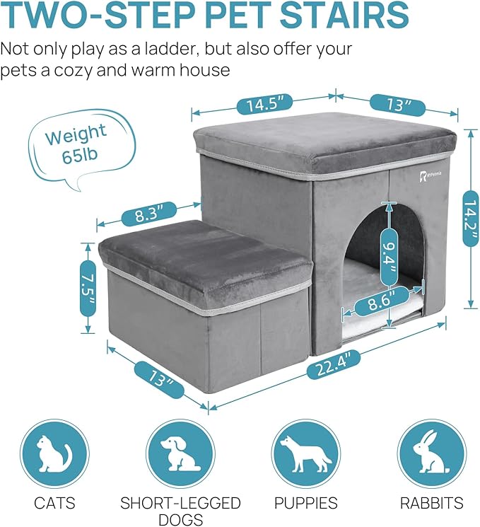 Foldable Pet Stairs for Beds & Sofas - Non-Slip Dog Steps with Storage for Small to Medium Dogs & Cats, Supports up to 120 lbs - Durable 2 & 3-Step Doggie Ladder for Easy Access-PurrikoPets