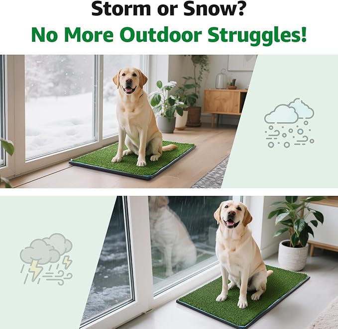 Dog Grass Pad with Tray,35.5” x 23.6” Indoor Dog Potty System 2 Pics Replacement Artificial Grass Mats-5 Pics Disposable Puppy Pads,for Puppy Training Apartment,Balcony and Apartment Use-PurrikoPets