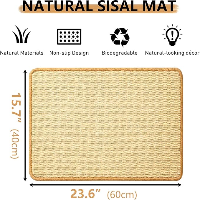 2PCS Rabbit Scratch Mat Natural Bunny Scratching Pad Claws and Teeth Care Rabbit Mats for Cages Chew Toys for Bunny Pet Cage Bedding for Biting Sleeping Nesting, 24x16-PurrikoPets