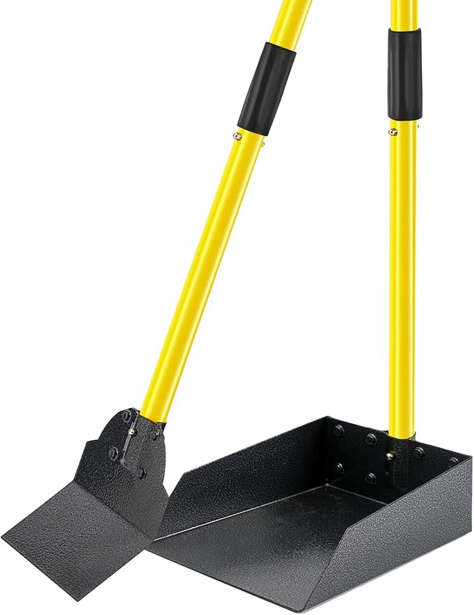 Dog Pooper Scooper,Tray and Spade Set Poop Scooper for Dogs, Adjustable Long Handle Metal Pooper Scooper with Bin for Pet Waste Removal, No Bending Clean Up for Medium and Large Dogs-PurrikoPets