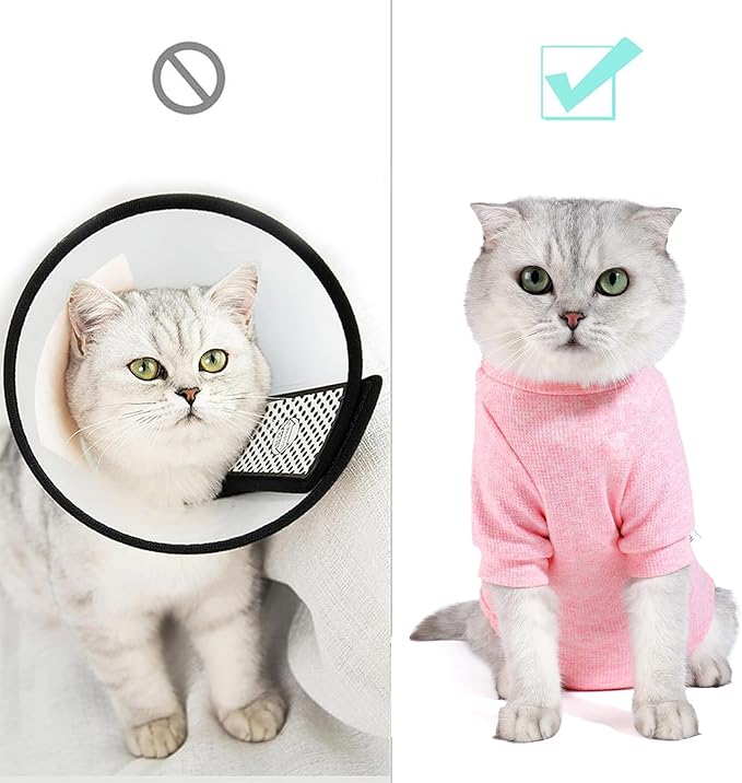 Dotoner Cat Surgery Recovery Suit for Female Male Anti-Licking Pet Surgical Pajamas Long Sleeve Prevent Shedding Cat Spay Recovery Suit&E Collar Alternative Bodysuit for Cats-PurrikoPets