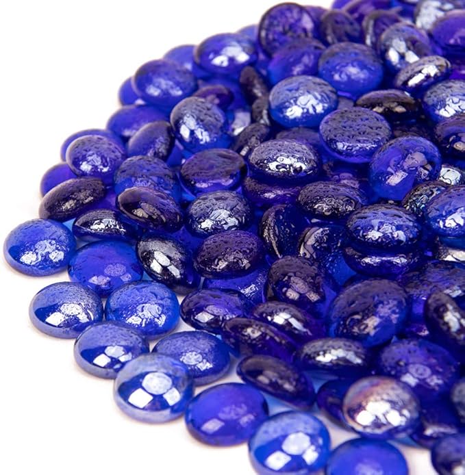 18 LB Fire Glass Beads Fireglass Drops for Gas Fire Pit Fireplace Cobalt Blue Luster Reflective Decorative Glass Gems Rocks Pebbles Stone for Vase Fillers Aquarium Fish Tank Decoration (Cobalt Blue)-PurrikoPets